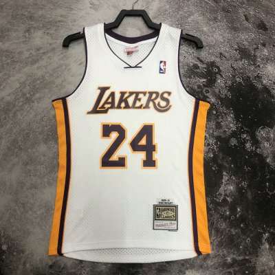 NBA 24 Kobe Bryant Lakers 2009-10 M&N Maillot Retro blanc imprimé